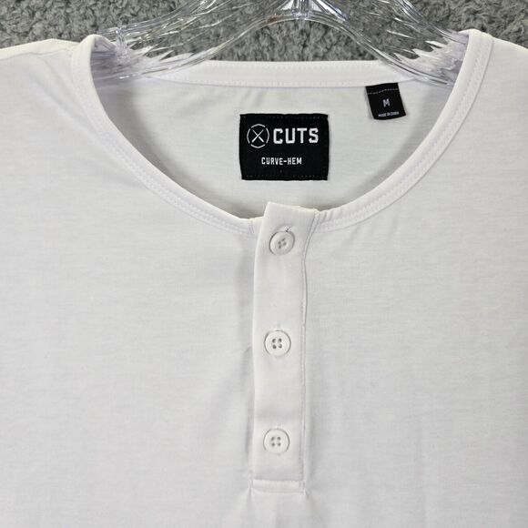 Cuts Men's Pyca Pro Henley Shirt White Solid Elongated Athleisure  Size M - Picture 2 of 11